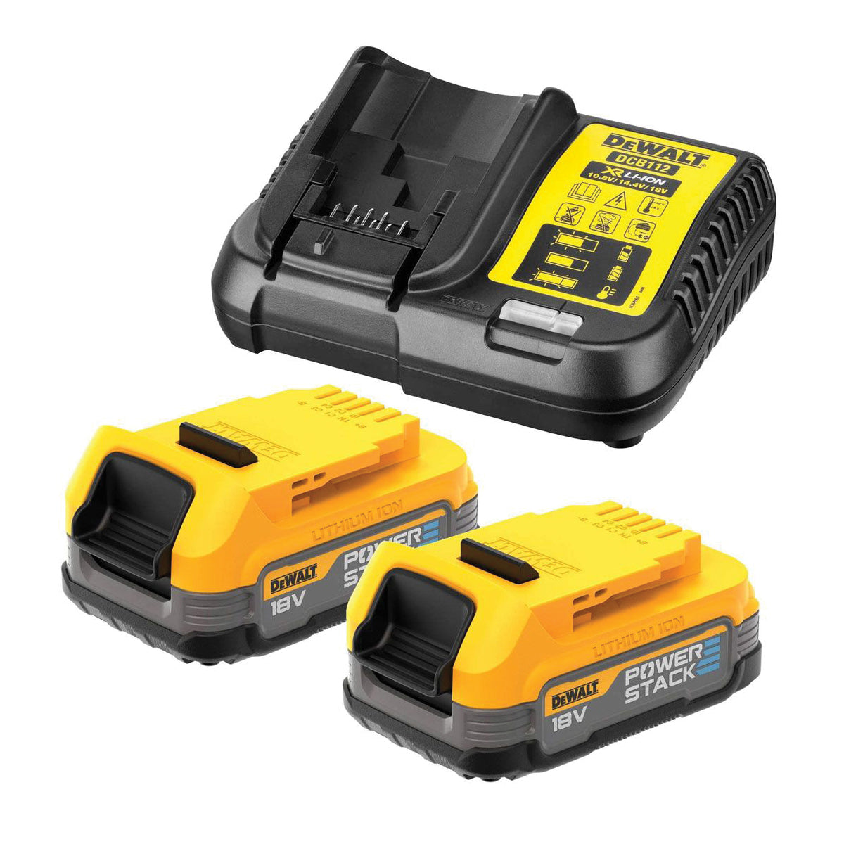 KIT de 2 batteries XR 18V POWERSTACK COMPACT 2Ah + chargeur de batterie - DeWALT - DCB1102E2-QW KIT de 2 batteries XR 18V POWERSTACK COMPACT 2Ah + chargeur de batterie - DeWALT - DCB1102E2-QW